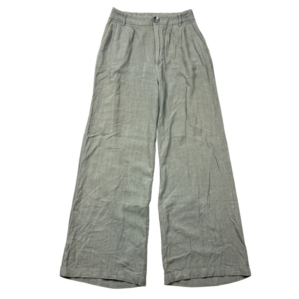 Blenca Womens Medium Wide Leg Linen Blend Pants Sage Green High Rise Relaxed